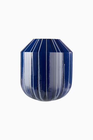 Vasque XL Mavi Çizgili Dekoratif Lacivert Vazo 35 cm