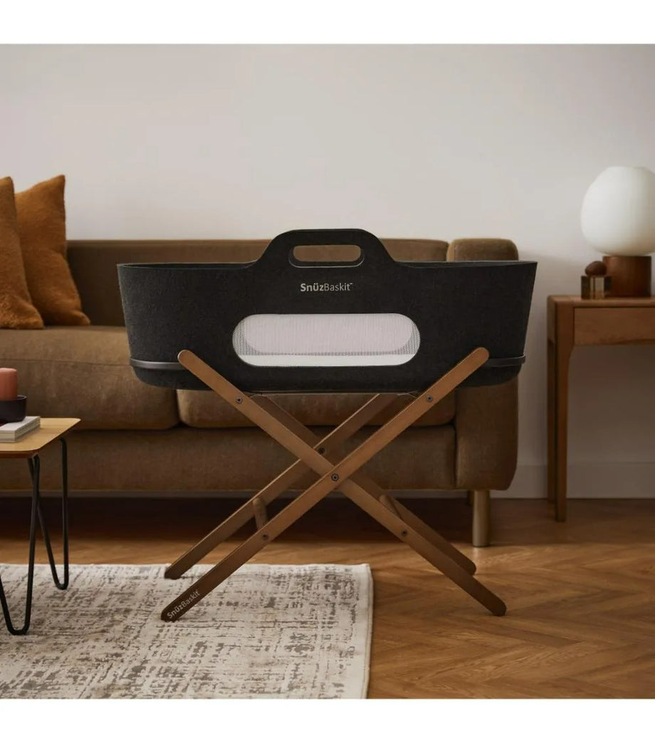 Grafit Sepet & Ceviz Stand – Siyah | Nefes Alabilir, Hafif ve Sürdürülebilir Beşik Seti