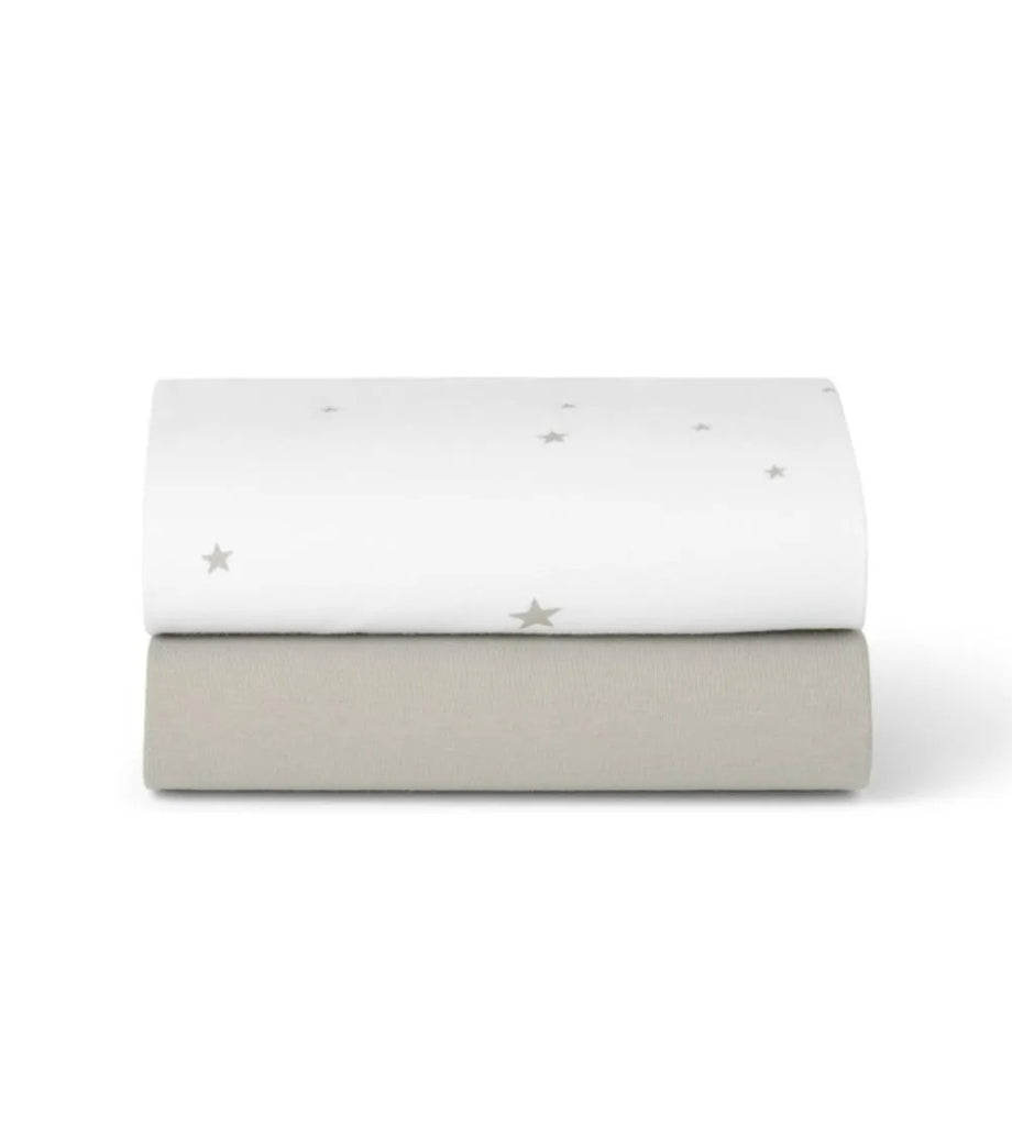 2’li Paket Moses ve Portbebe Beşiği İçin Fit Çarşaf – Beyaz/Yıldız Desenli