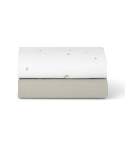 2’li Paket Moses ve Portbebe Beşiği İçin Fit Çarşaf – Beyaz/Yıldız Desenli