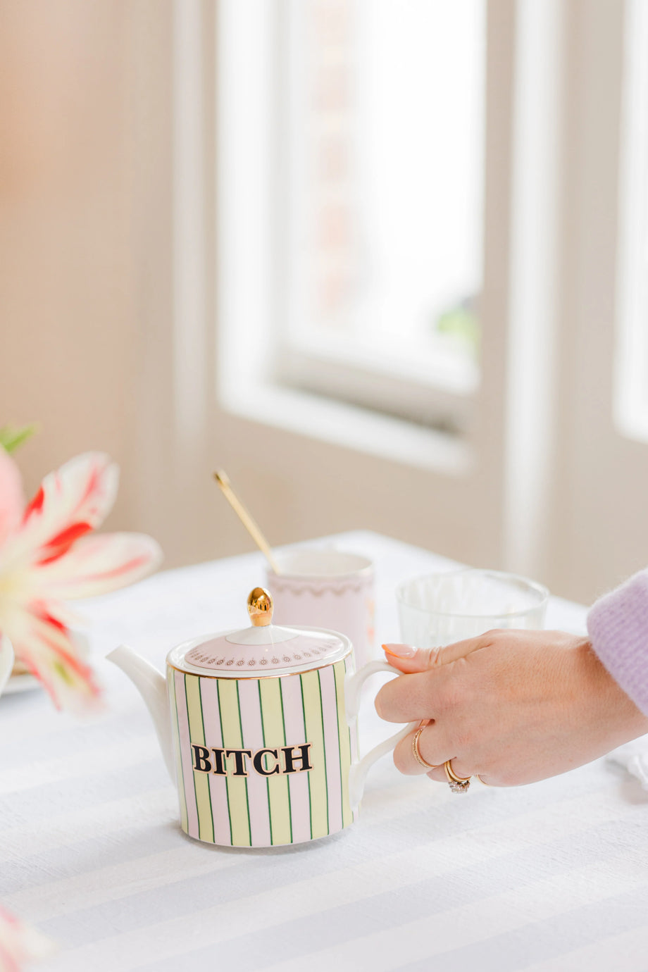 Köpek Desenli Çaydanlık ve 2 Kupa Seti, Lüks Bone China
