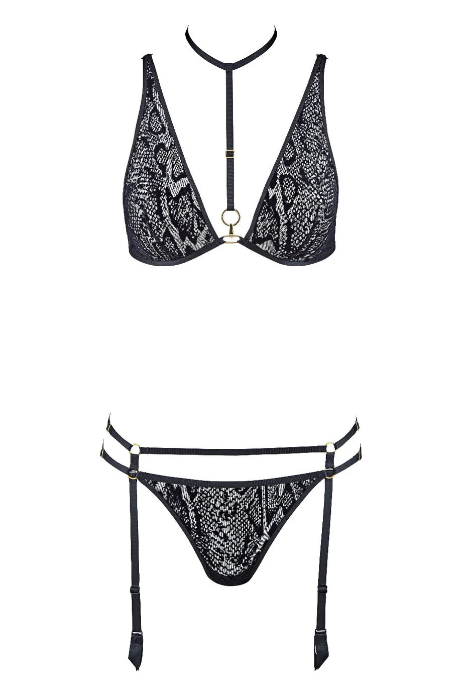 Boîte à Désir İç Çamaşırı Seti, Tüllü Üçgen Sütyen, Modern Tanga ve Çıkarılabilir Jartiyer
