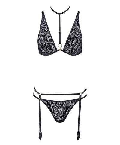 Boîte à Désir İç Çamaşırı Seti, Tüllü Üçgen Sütyen, Modern Tanga ve Çıkarılabilir Jartiyer