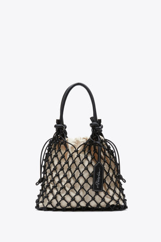 Macrame Mini Sac, El Dokuması Makrome Çanta, Suni Deri Kulplu