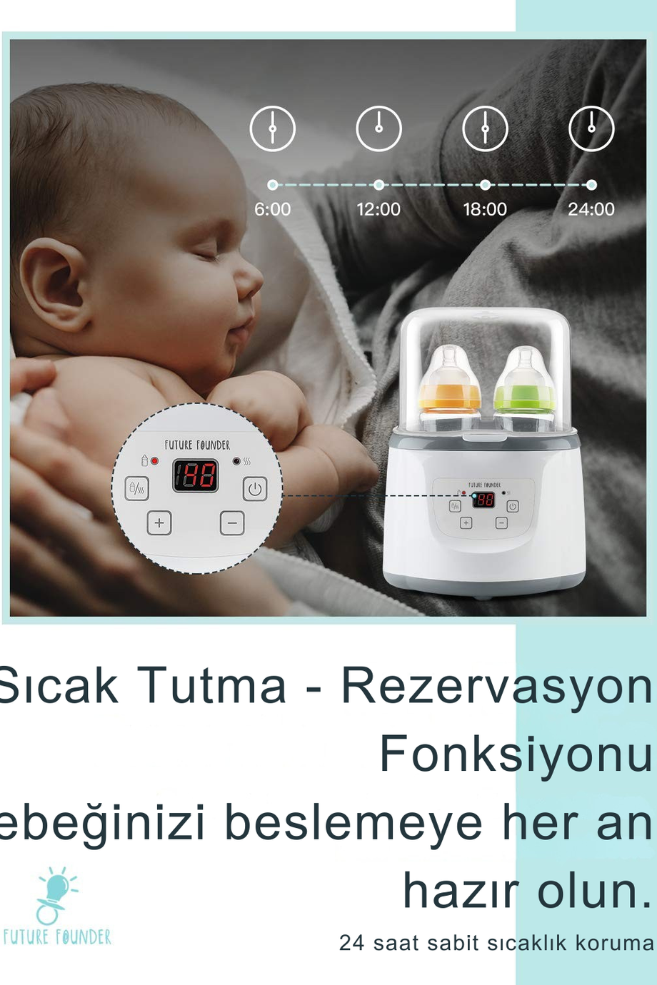 6sı 1 Arada Biberon Isıtıcı, Süt Isıtma, Sterilizasyon, Defrost, Çiftli Tasarım ve LED Ekranlı