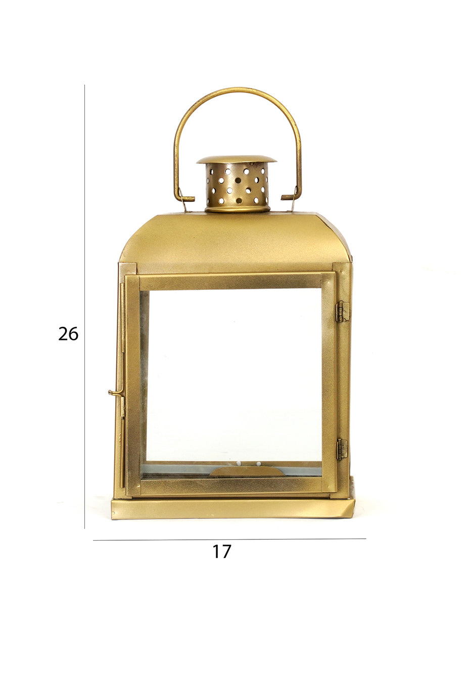 Adro Altın Renkli Metal Fener 26 cm, Modern Tasarım