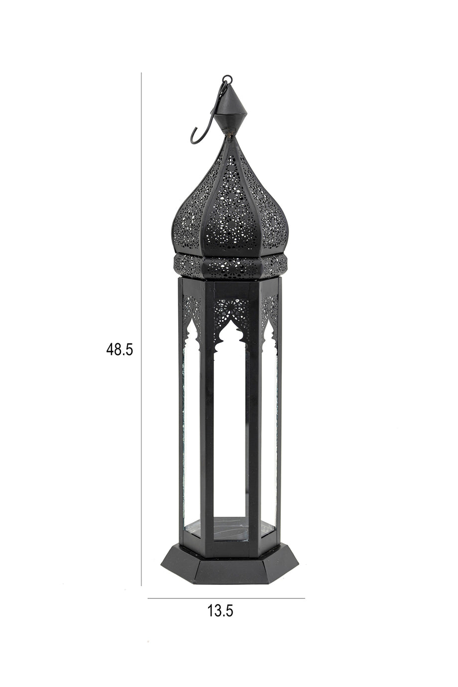 Chloe Siyah Metal ve Cam Fas Feneri 48.5 cm, Modern Tasarım