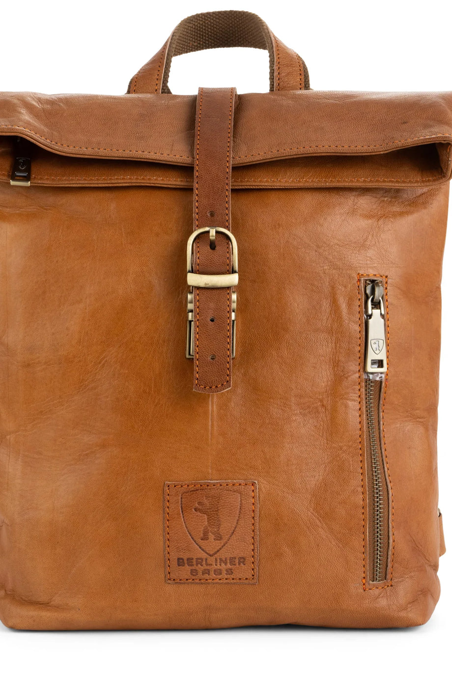 Vintage Deri Sırt Çantası Seattle Small Daypack Roll Top, Kadınlar İçina Kahverengi