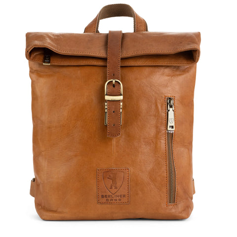 Vintage Deri Sırt Çantası Seattle Small Daypack Roll Top, Kadınlar İçina Kahverengi