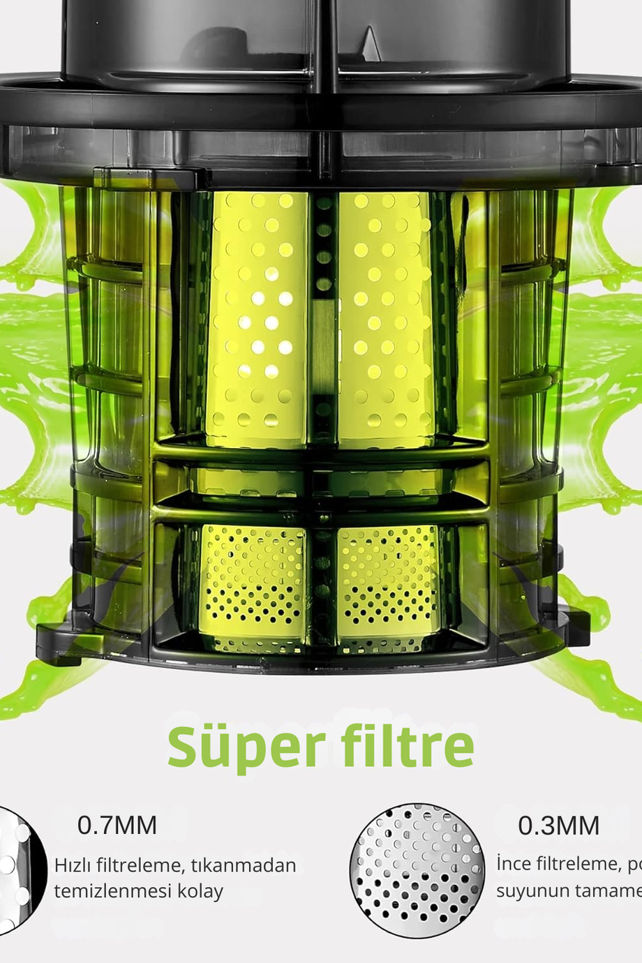 200W Yavaş Sıkacağı, Ters Fonksiyon, 2 Filtre, BPA İçermez, Sessiz Çalışma