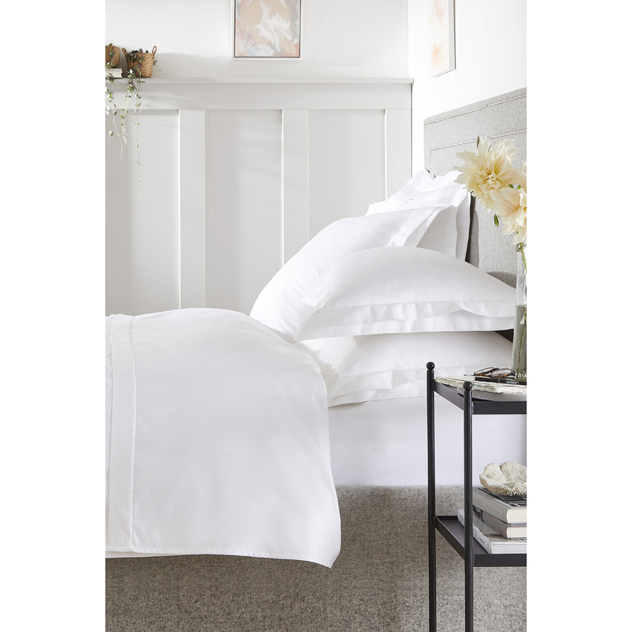 Kingham Oxford Yastık Kılıfı, Saf Beyaz Pamuklu Saten, 65 x 65