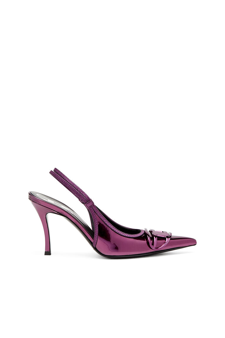 D-Venus Yüksek Parlaklıkta Slingback Ayakkabılar, Oval D Aksesuarlı, 9 cm Topuk, Aynalı Etki
