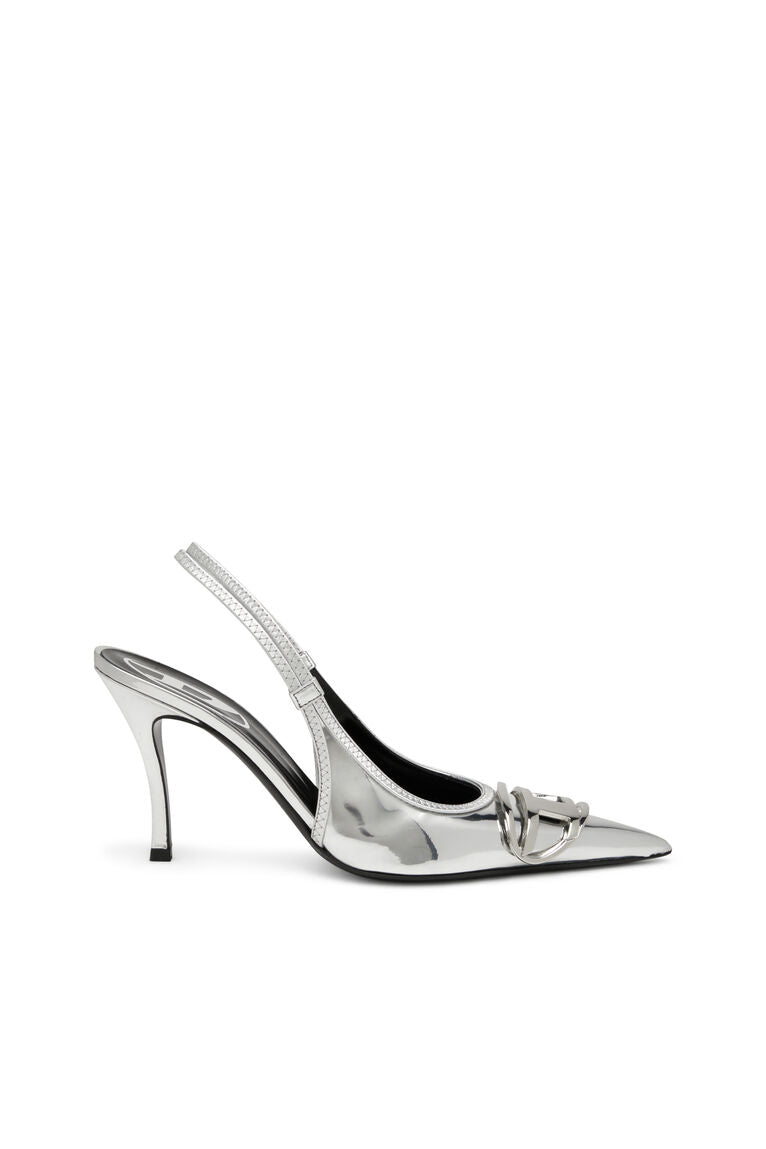 D-Venus Yüksek Parlaklıkta Slingback Ayakkabılar, Oval D Aksesuarlı, 9 cm Topuk, Aynalı Etki