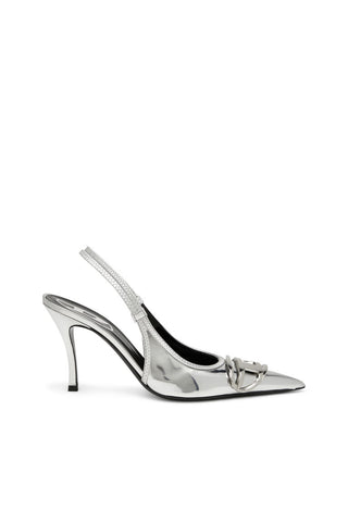 D-Venus Yüksek Parlaklıkta Slingback Ayakkabılar, Oval D Aksesuarlı, 9 cm Topuk, Aynalı Etki