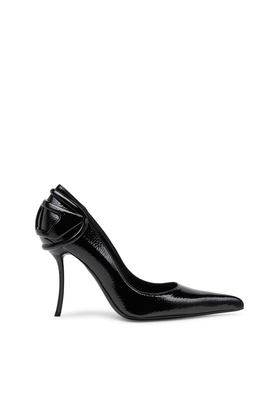 D-Ten&Half Kavisli Topuklu Parlak Stiletto Ayakkabı, 105 mm Topuk, Oval D Detaylı