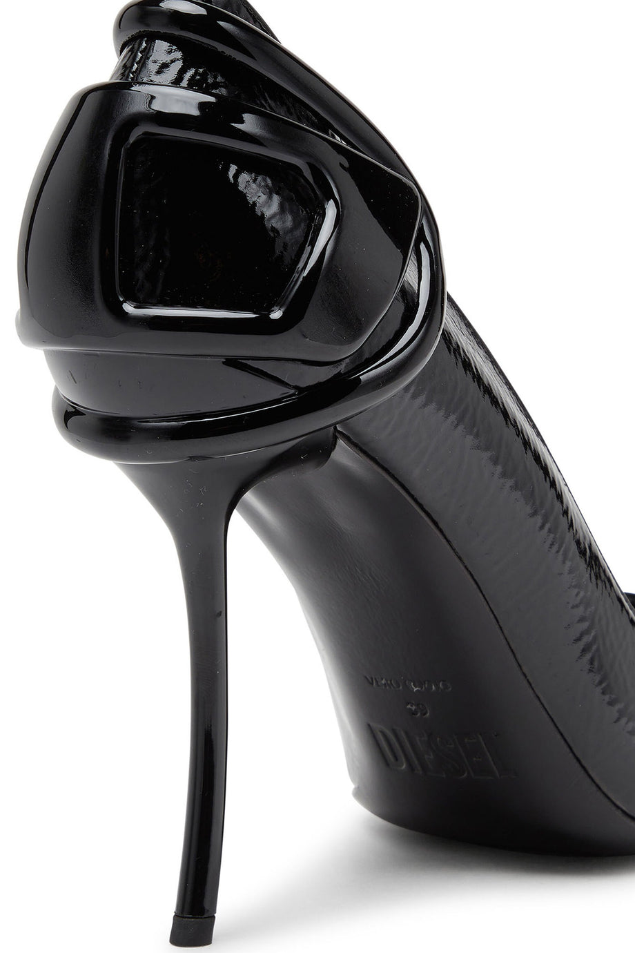 D-Ten&Half Kavisli Topuklu Parlak Stiletto Ayakkabı, 105 mm Topuk, Oval D Detaylı