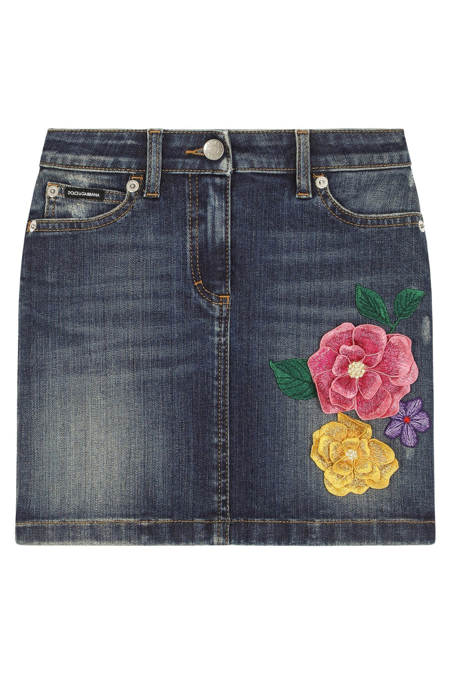 Çocuklar İçin Çiçek Desenli Kısa Kot Etek