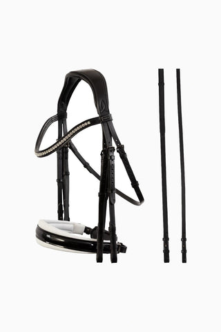 Extra Wide Bridle Anatomik Tasarım İtalyan Deri At Dizgini ve 2 Çift Reins