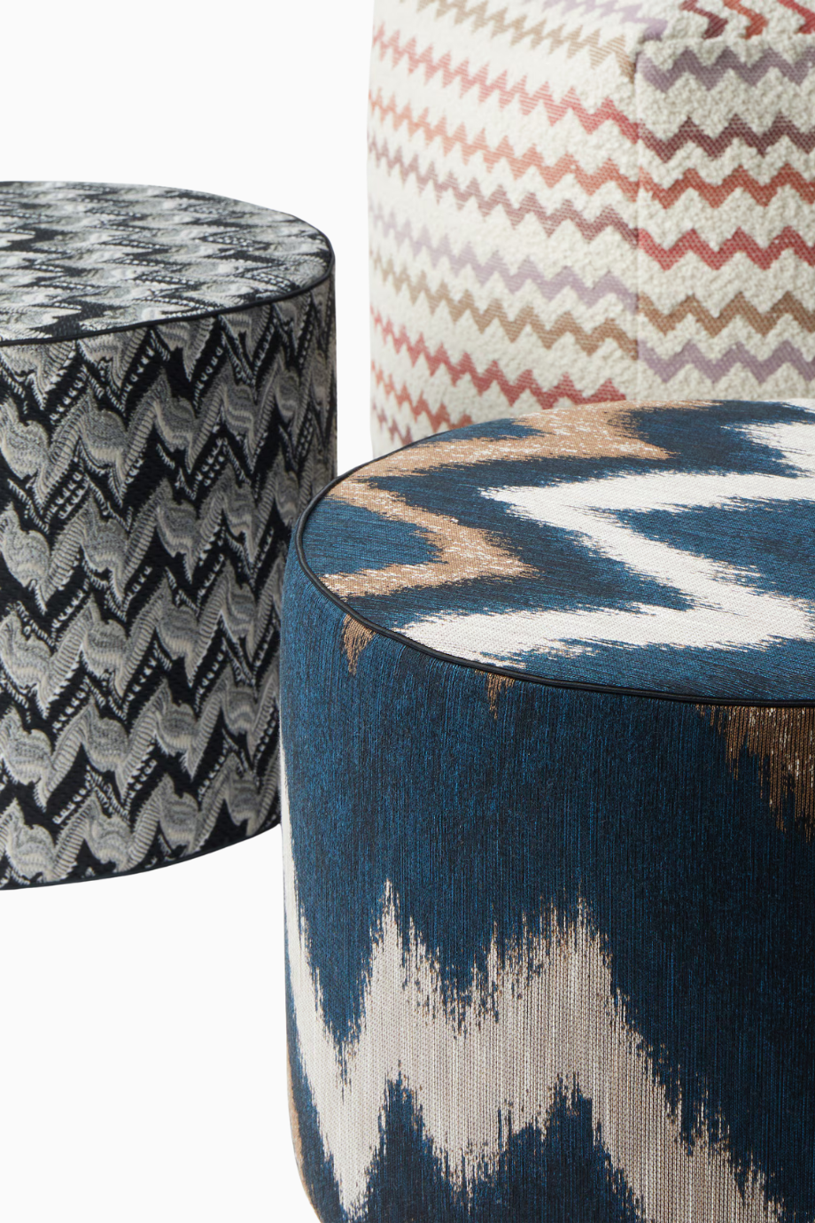 Ikat Zigzag Puf, Mavi-Multicolor İtalyan Tasarım