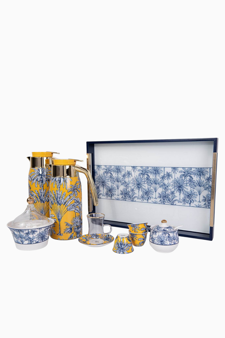 Summer Palm Set 23 Parça Porselen Kahve Çay Takımı-Çift Katmanlı Termos