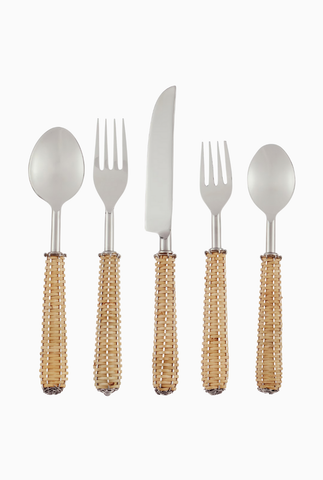 Rattan Saplı, İtalyan Tasarımı Çatal Bıçak Takımı