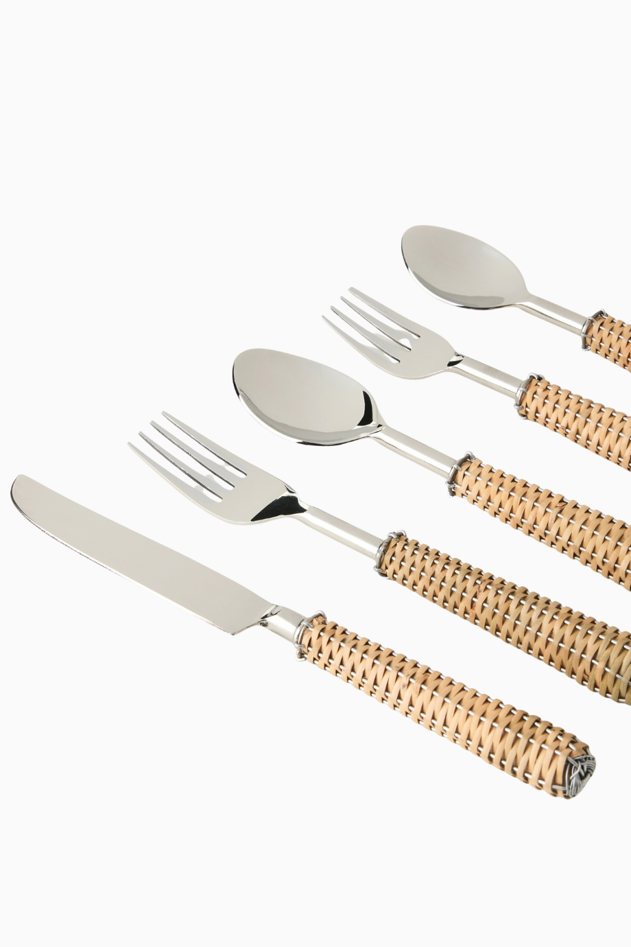 Rattan Saplı, İtalyan Tasarımı Çatal Bıçak Takımı
