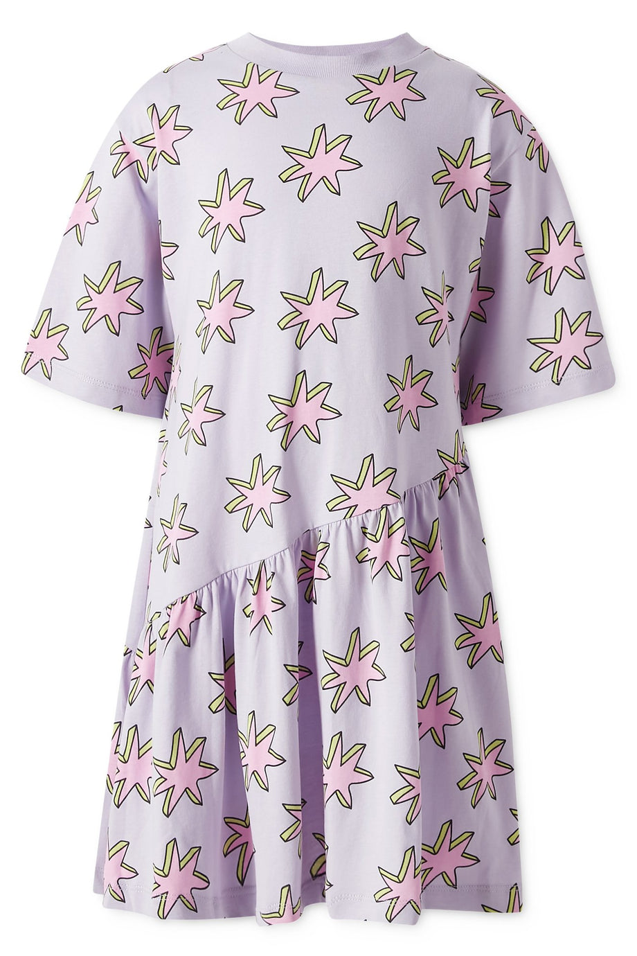 Çocuklar İçin Asimetrik Yıldız Desenli Elbise - Lila Multicolor