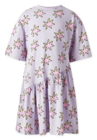 Çocuklar İçin Asimetrik Yıldız Desenli Elbise - Lila Multicolor