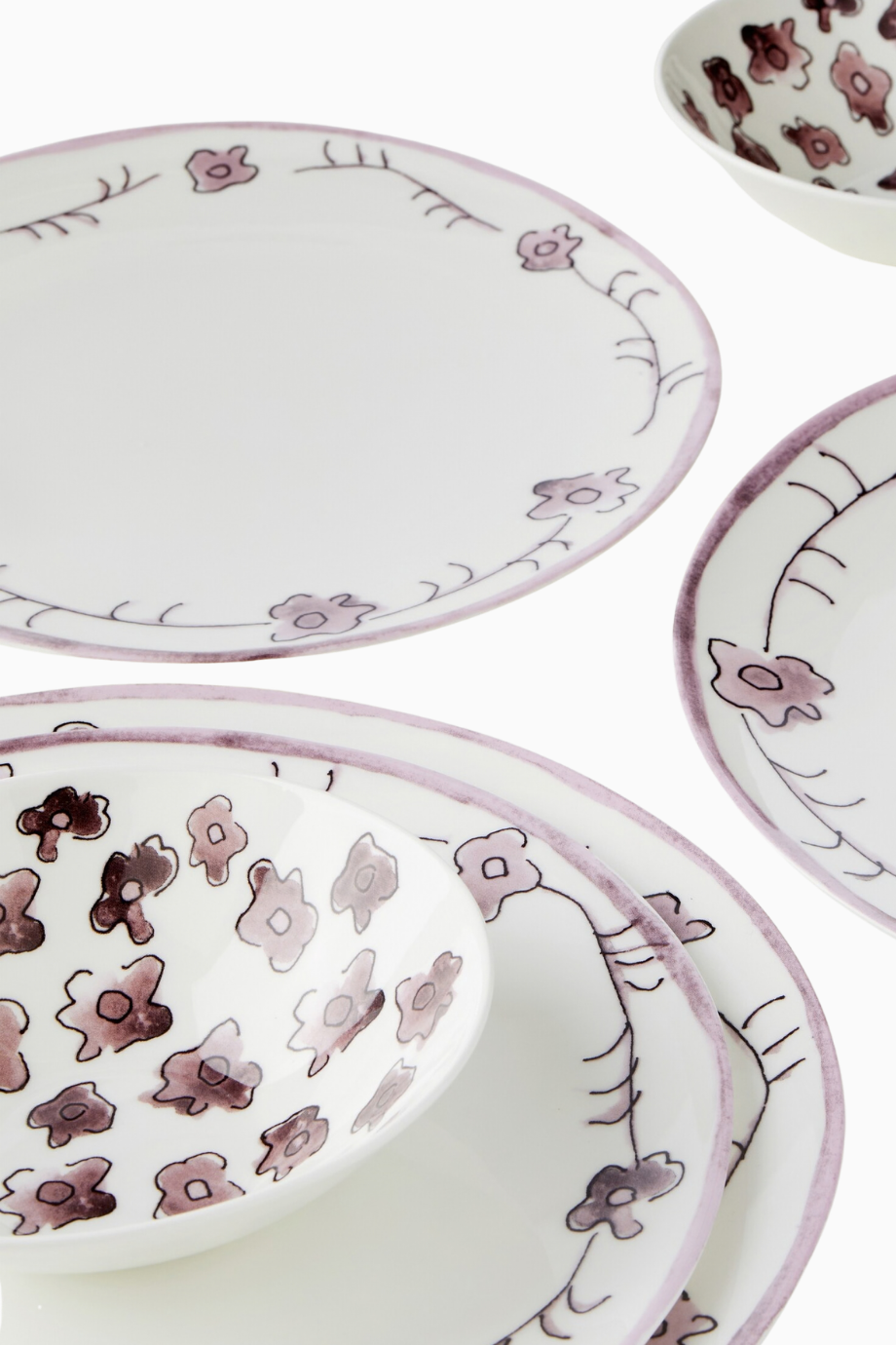 Marni Dark Viola Anemone Milk Porselen Tabak ve Kase Seti