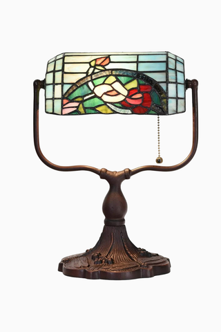 Rose Flower Tiffany Stil Vitray Cam, El İşçiliği Bankacı Masa Lambası
