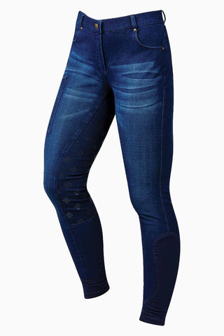 Shona Kadın Vintage Jean Görünümlü Silikon Grip Binicilik Pantolonu