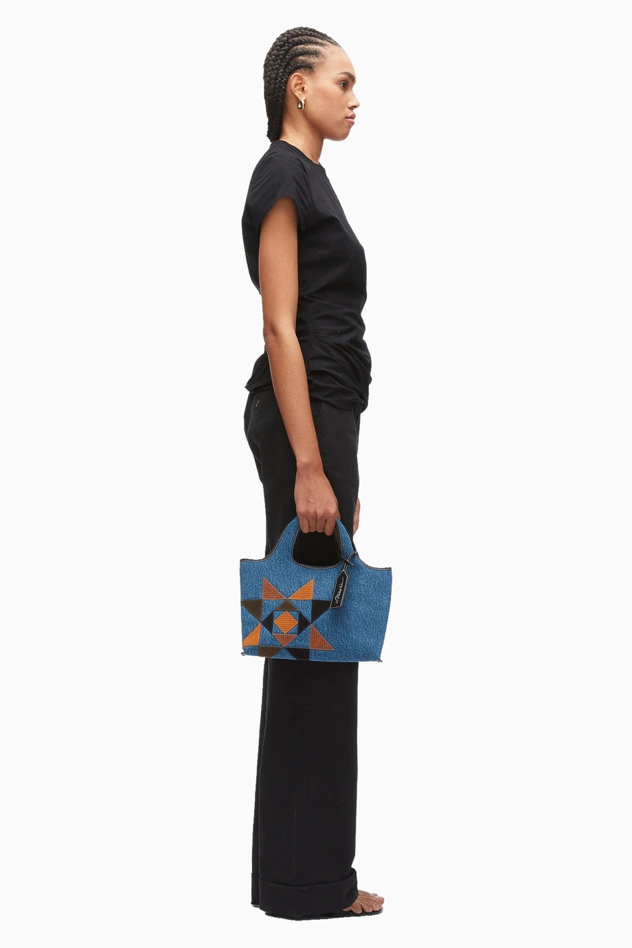 Denim Suede Patch Kadın Mini Market Tote Çanta