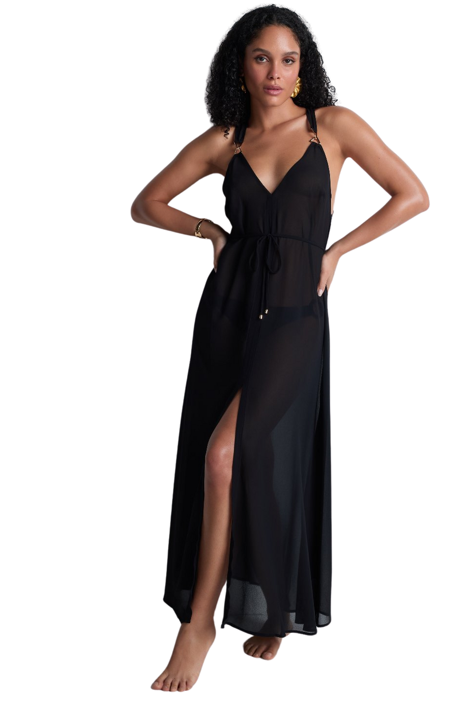 Beach Walk Uzun Elbise, Çapraz Sırt Detaylı ve Altın Aksesuarlı