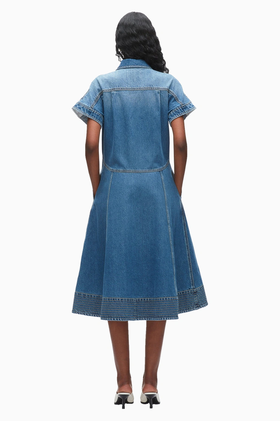 Denim Trapez Modern Tasarım Midi Kadın Gömlek Elbise