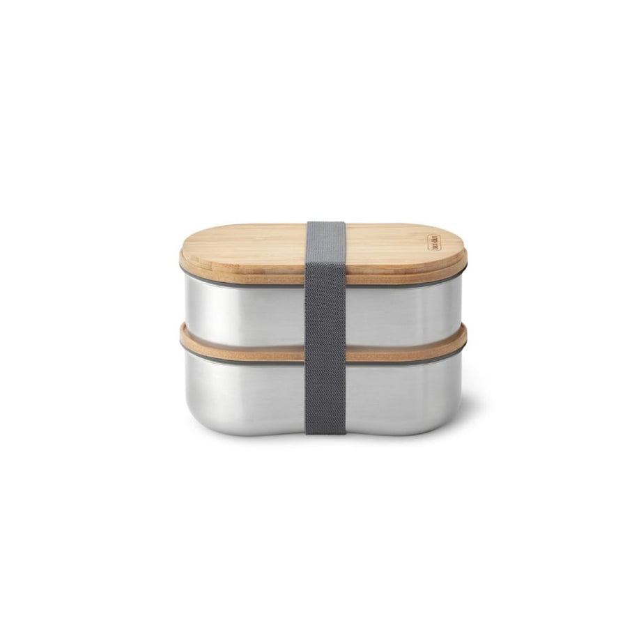 Çelik Bento Kutusu, Çift Katmanlı, 1L Kapasiteli, Bambu Kapak