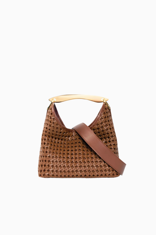 Boomerang Cognac Örgü Deri, Zarif ve Lüks Omuz-Çapraz Çanta, Paris Tarzı