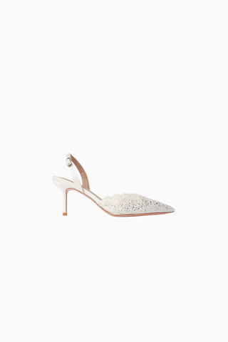 Rimini 70 Dantelli Slingback Topuklu Ayakkabı, Kristal Taşlı, Sivri Burun, Lüks El İşçiliği Tasarım