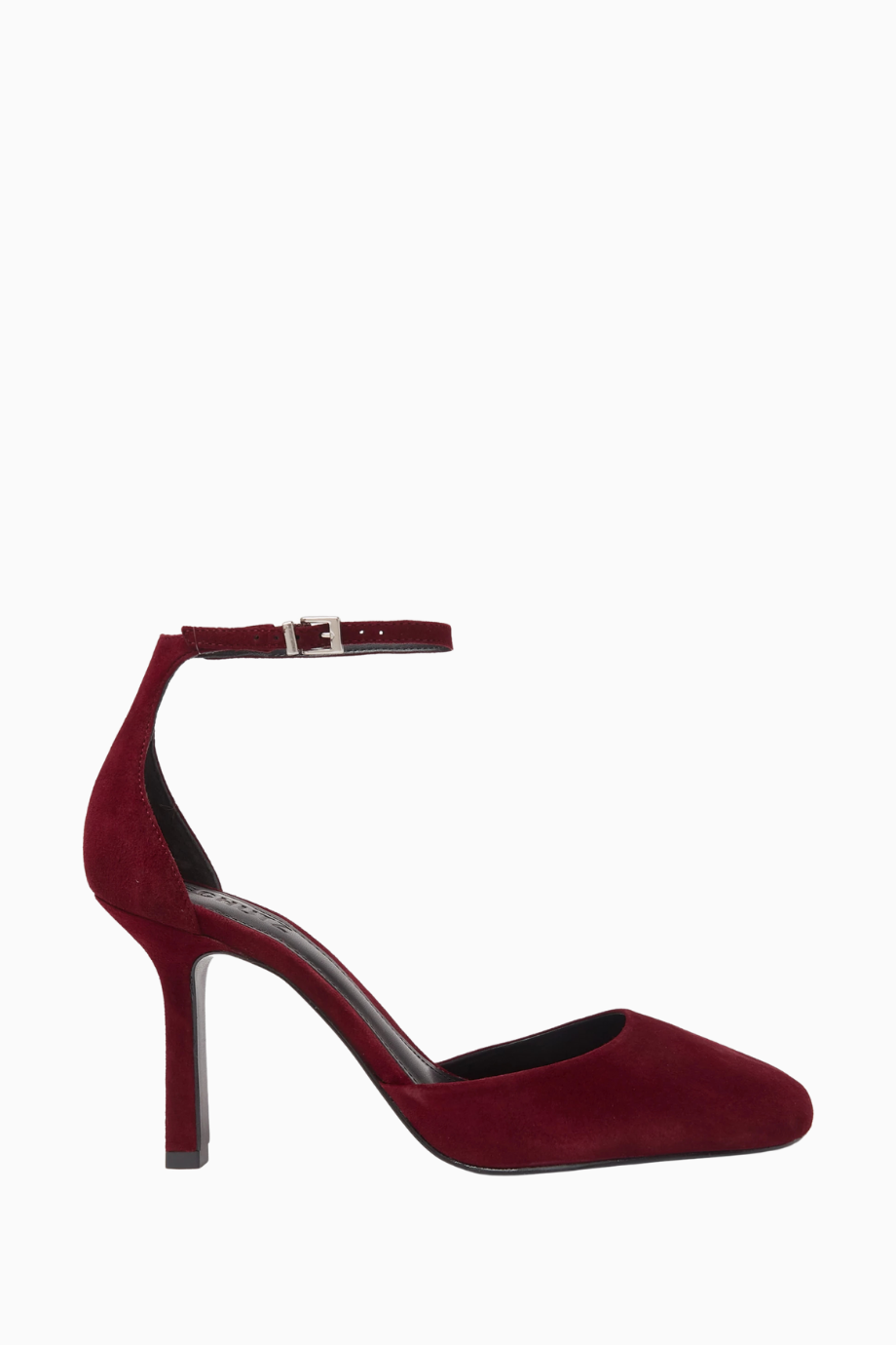 Modern Round 96 Siyah Süet Ayarlanabilir Bilek Bantlı, Lüks Yuvarlak Burun Topuklu Ayakkabı