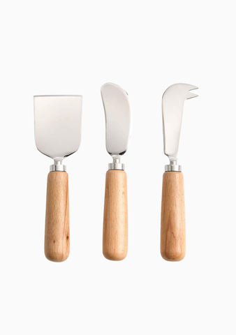 Madeira Meşe Ağacı Peynir Bıçağı Seti, 3’lü Rustik El Yapımı Paslanmaz Çelik