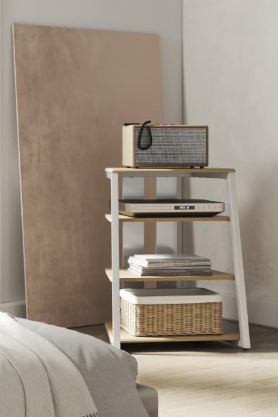 Eiffel 4 Kat Raflı Modern Ses Sistemi Standı, Ahşap ve Özel Tasarım