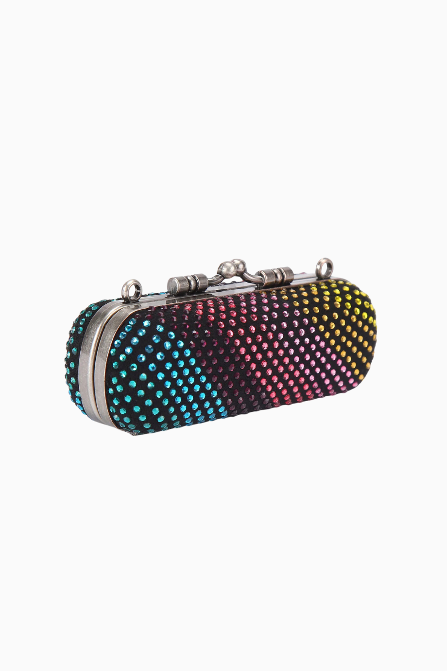 London Siyah Clutch, Kiss Lock, Taş Detaylı, Ayarlanabilir Askılı
