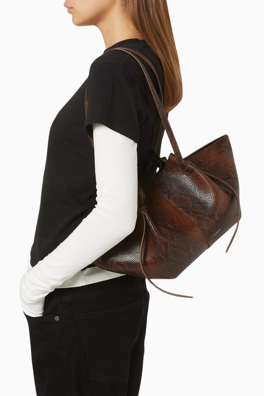 Mochi Kahverengi, Yılan Desenli Deri Knotted Askılı, Lüks Tote Çanta