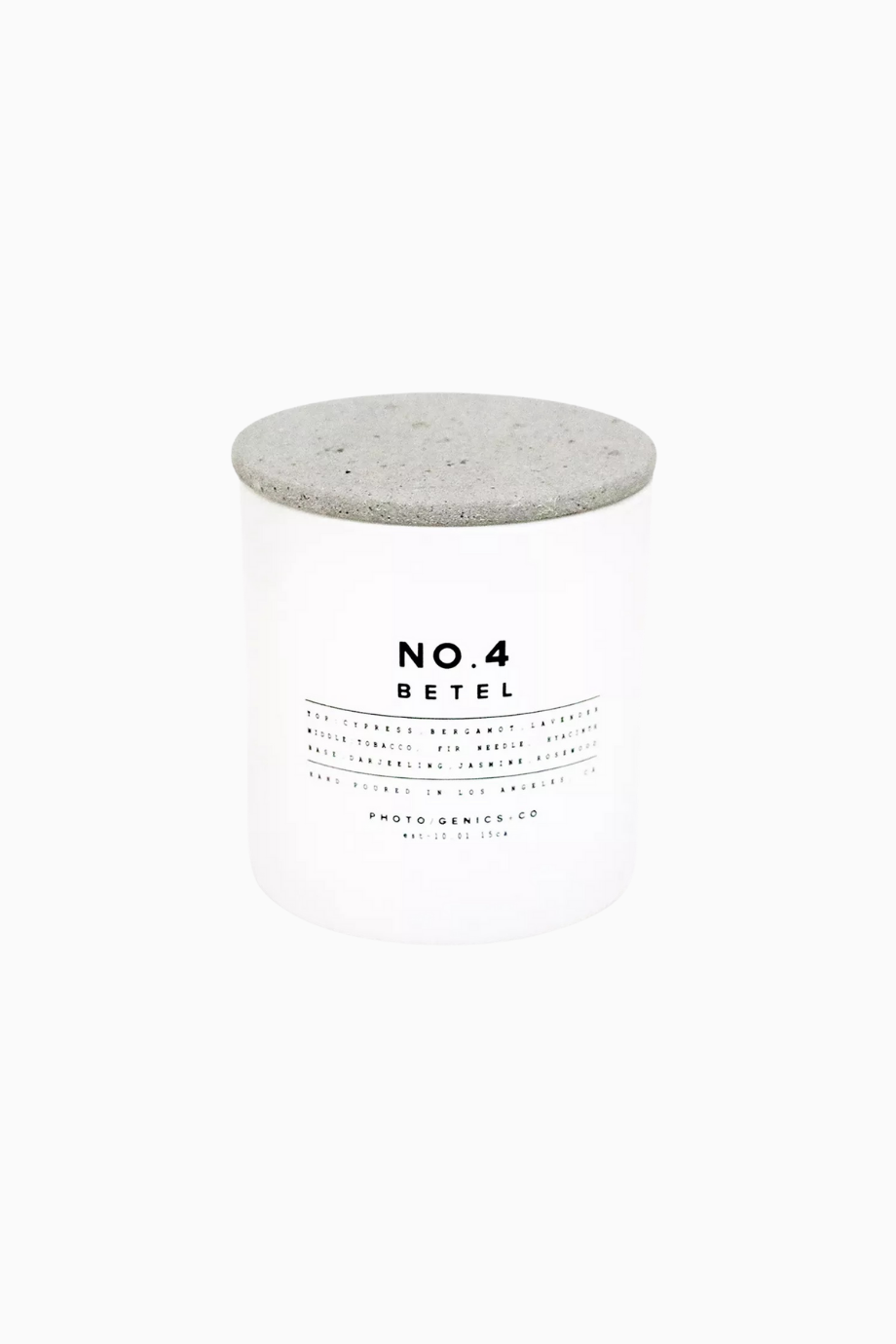 No.4 Betel Glass Candle 225g, Lüks Mat Beyaz Cam ve Mermer Beton Kapaklı Mum