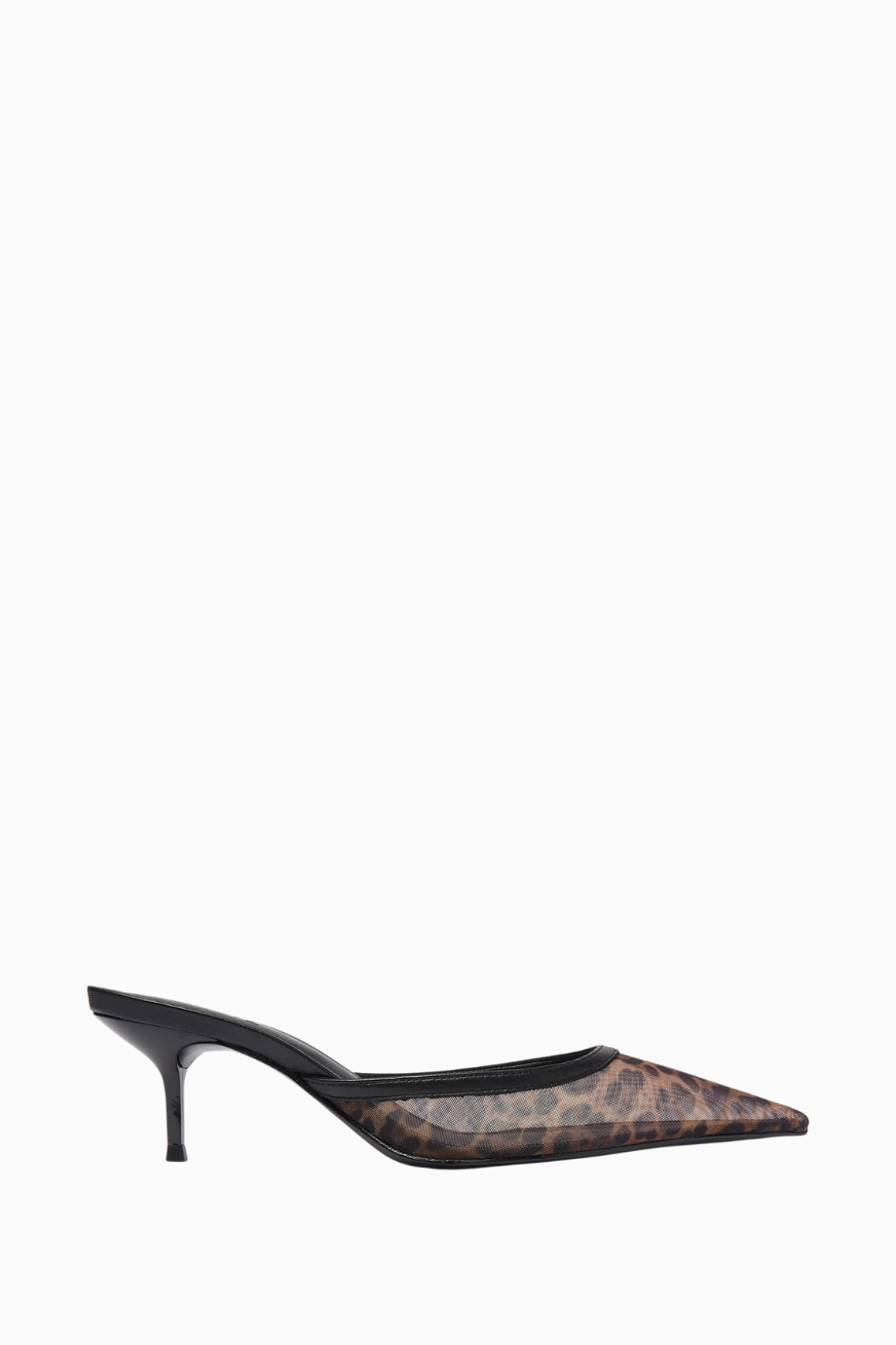 Point-toe 63 Mules, Leopar Desenli Şeffaf Mesh Deri Detaylı, Şık ve Cesur Tasarım