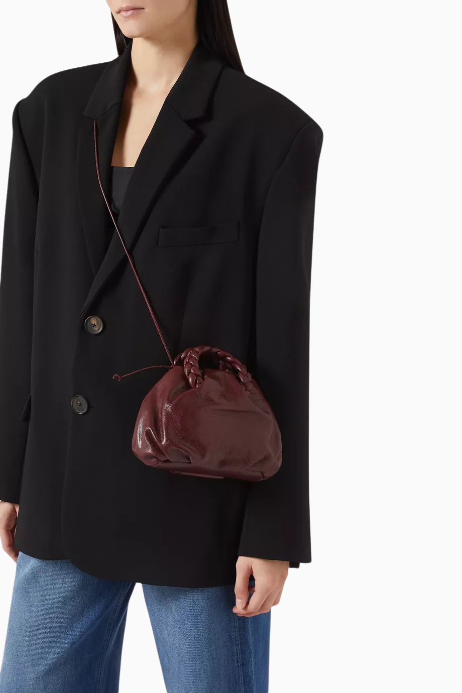 Bombon Parlak Deri, Örgü Saplı ve Omuz Askılı Çanta