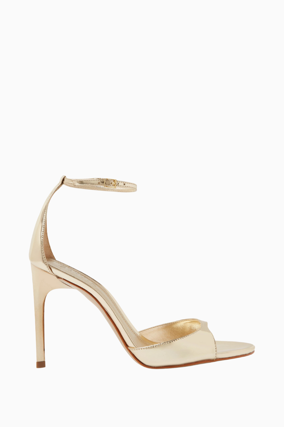 Scarlett 100 Altın Metalik Deri Bilekten Bağlamalı, 100mm İnce Topuklu Lüks Sandalet