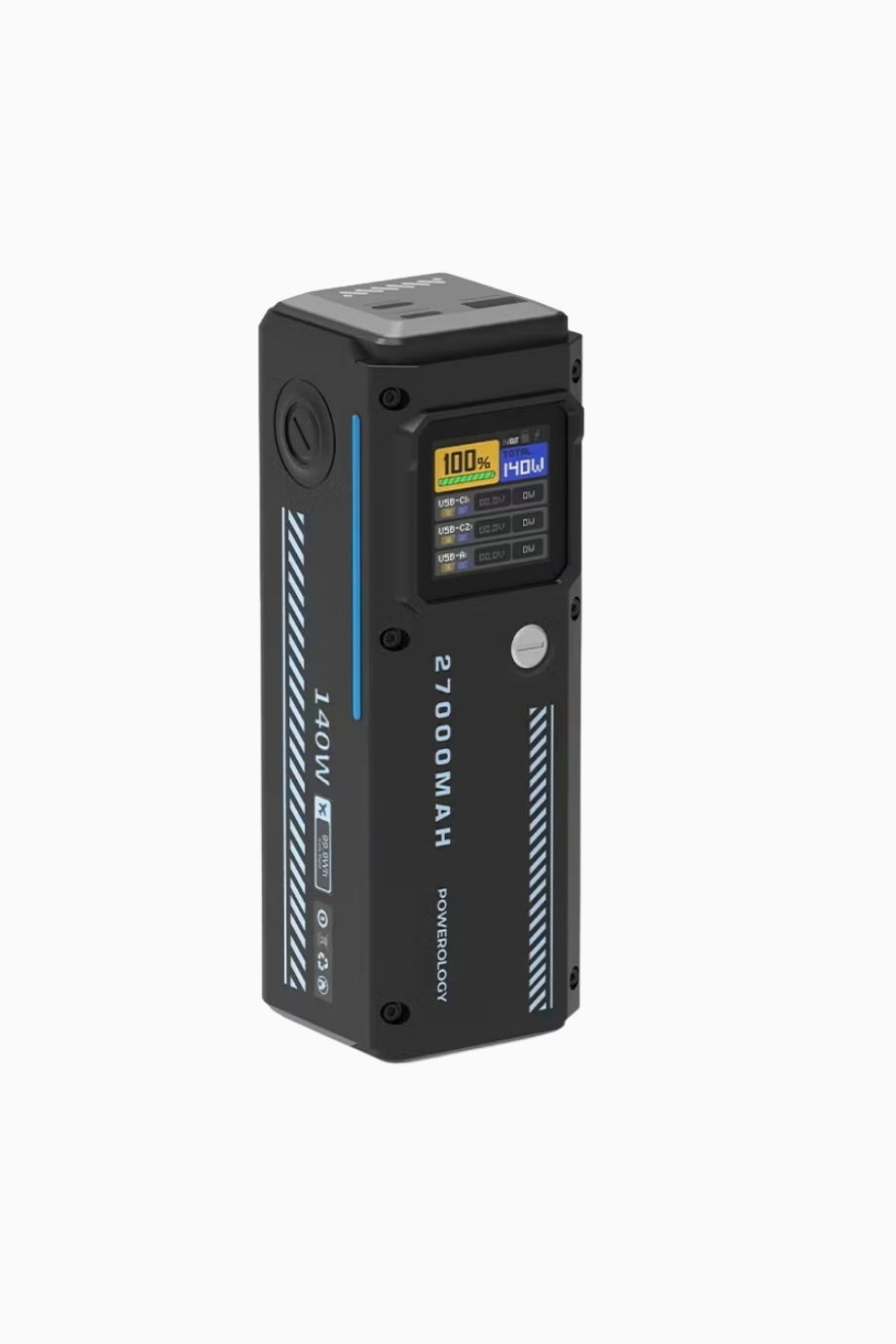 27000mAh Smart Display 140W Power Bank, Siyah