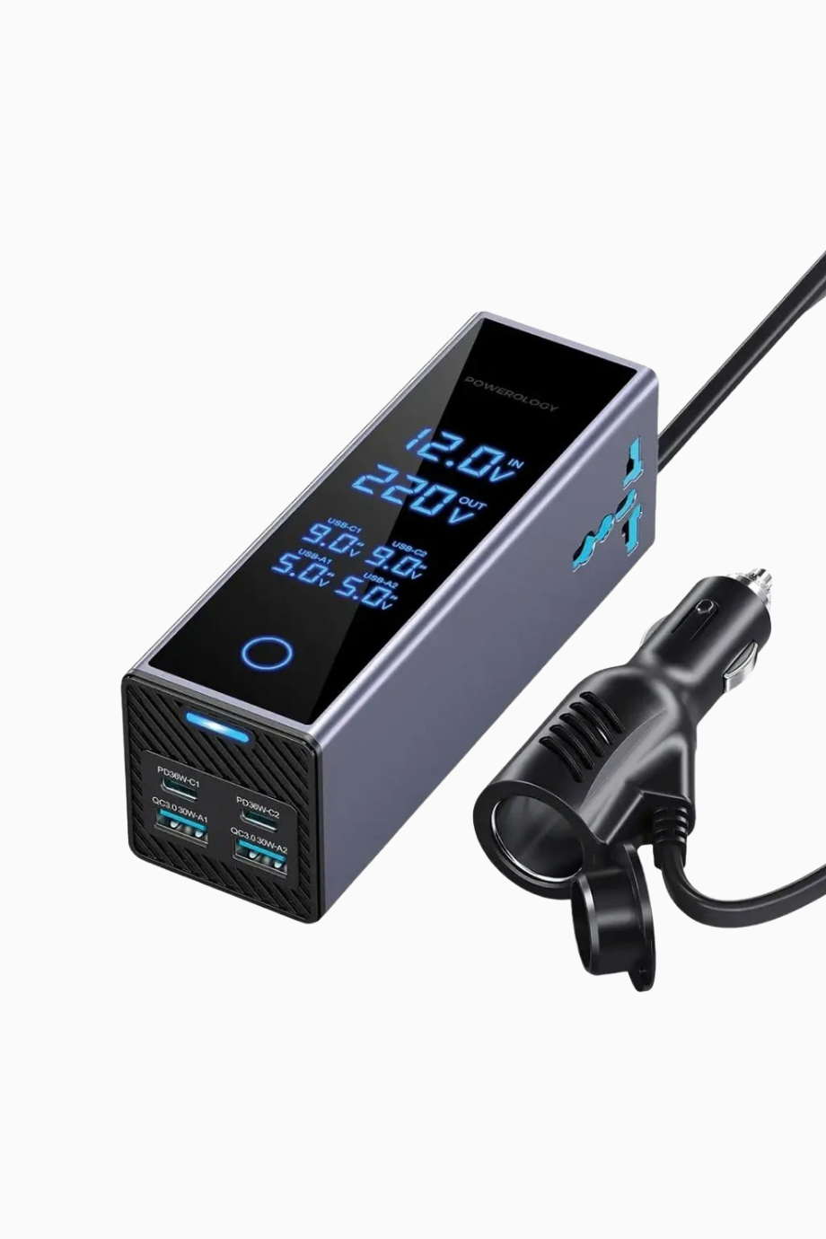 300W 2 AC Çıkışlı Araç Güç İnvertörü, Gri