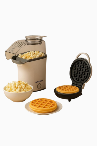 Popcorn Makinesi ve Waffle Makinesi Bej Set