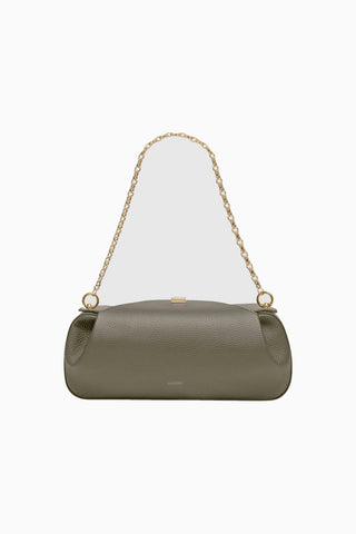 Oyster Taupe Pebble %100 Deri Lüks İtalyan, Gold Detaylı Clutch ve Omuz Çantası
